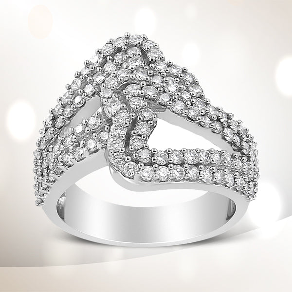 Bids.com 14K White Gold 1 1/2 Cttw Diamond Open Double Heart Bypass Ring Band (H-I Color, VS1-VS2 Clarity) - Ring Size 7 Rings White Smoke 7 / White.Gold