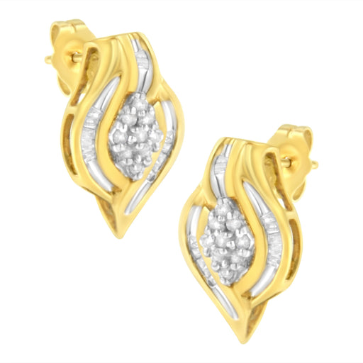Bids.com 10K Yellow Gold 1/3 cttw Round-Cut Diamond Cluster and Swirl Stud Earrings (J-K Clarity, I2-I3 Color) Earrings White Smoke Yellow.Gold / 0.33