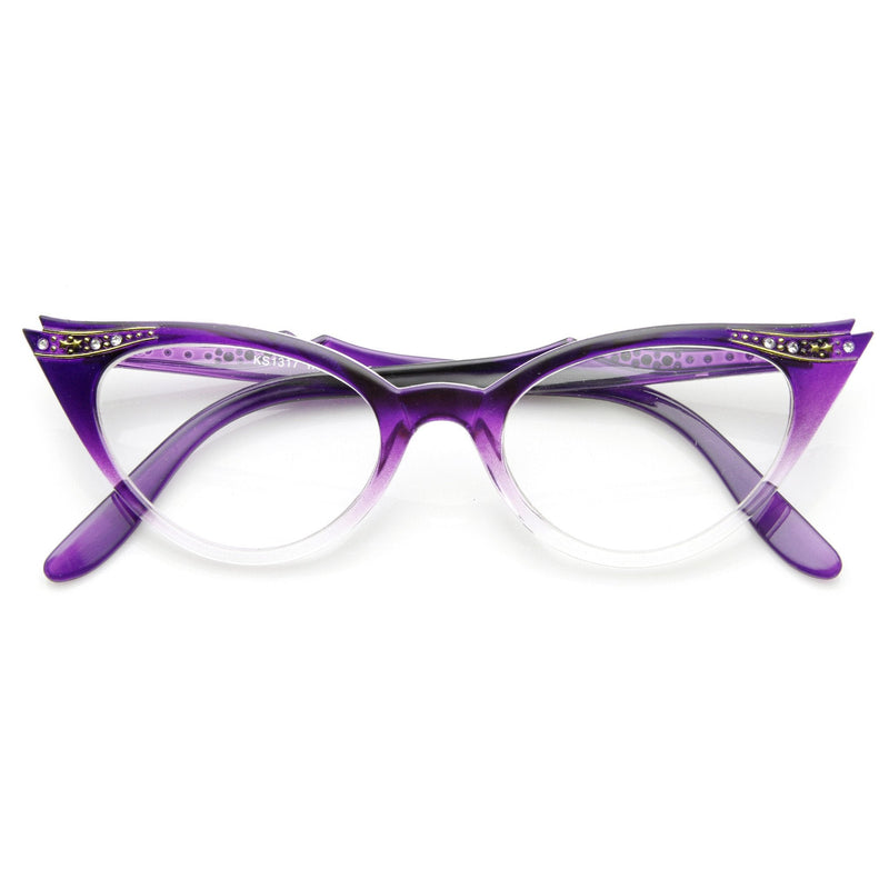 zeroUV Vintage 1950's Womens Cat Eye Clear Lens Glasses 8783 Glasses White Smoke Purple Fade