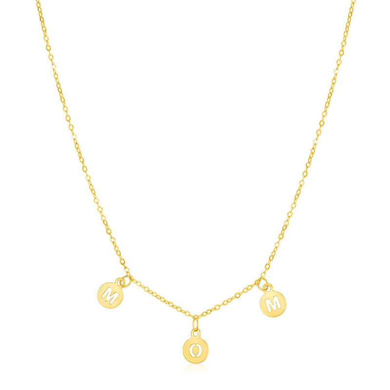 Bids.com 14k Yellow Gold Mom Necklace with Circle Drops Necklaces White Smoke 18 / Yellow Gold