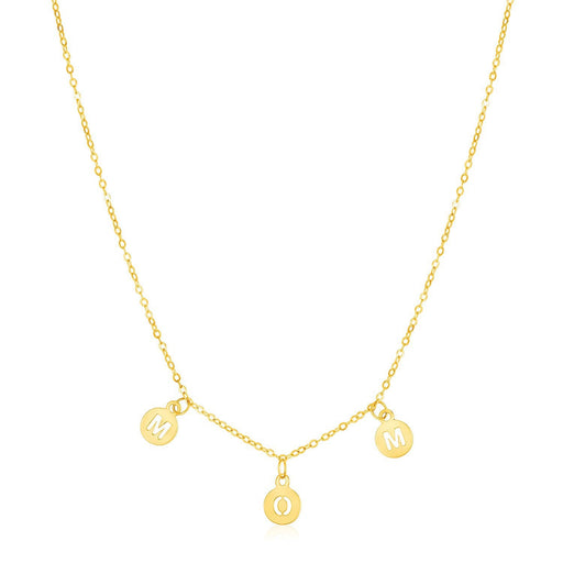 Bids.com 14k Yellow Gold Mom Necklace with Circle Drops Necklaces White Smoke 18 / Yellow Gold