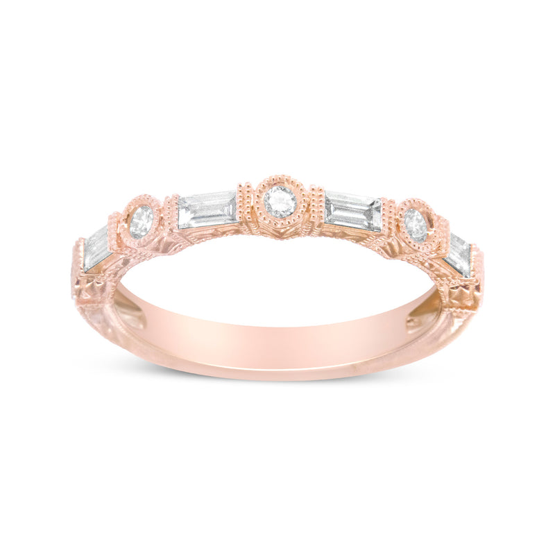 Bids.com 14K Rose Gold 3/8 Cttw Baguette and Round Diamond Bridal Band - (H-I Color, VS1-VS2 Clarity) - Size 6.75 Rings White Smoke 6.75 / Rose.Gold