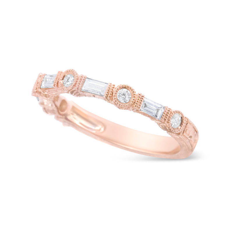 Bids.com 14K Rose Gold 3/8 Cttw Baguette and Round Diamond Bridal Band - (H-I Color, VS1-VS2 Clarity) - Size 6.75 Rings White Smoke 6.75 / Rose.Gold