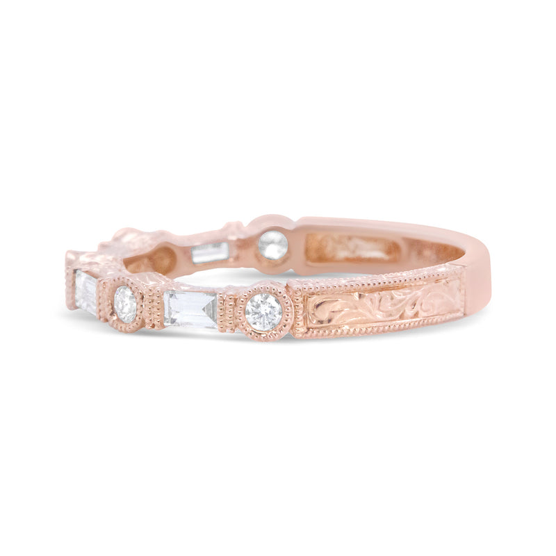 Bids.com 14K Rose Gold 3/8 Cttw Baguette and Round Diamond Bridal Band - (H-I Color, VS1-VS2 Clarity) - Size 6.75 Rings White Smoke 6.75 / Rose.Gold