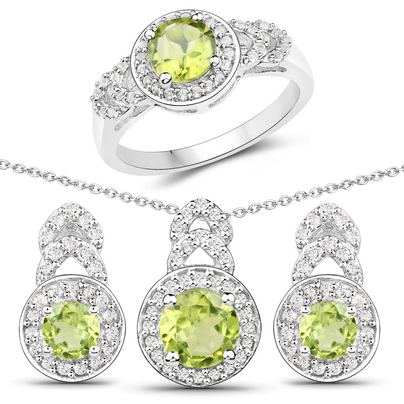Bids.com 2.68 Carat Genuine Peridot and White Topaz .925 Sterling Silver Jewelry Set Jewelry Sets White Smoke size 5.00,size 6.00,size 7.00,size 8.00,size 9.00,size 10.00