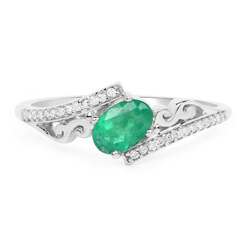 Bids.com 0.51 Carat Genuine Zambian Emerald and White Diamond 14K White Gold Ring Rings White Smoke size 7.00,size 5.00,size 6.00,size 8.00,size 9.00