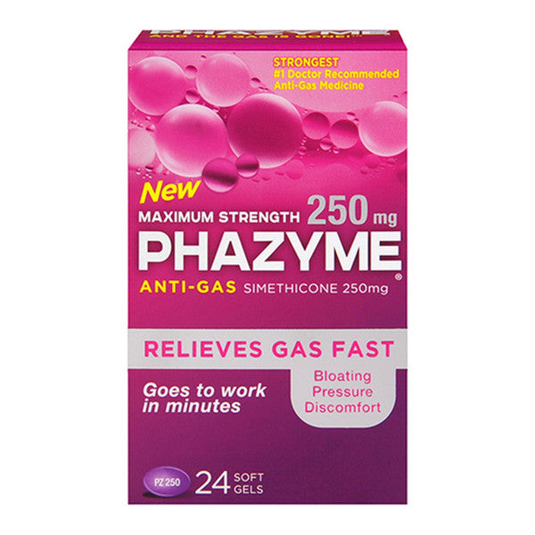 Phazyme Phazyme Maximum Strength Gas & Bloating Relief 250 Mg, 24 Fast Gels Health & Beauty Dark Magenta