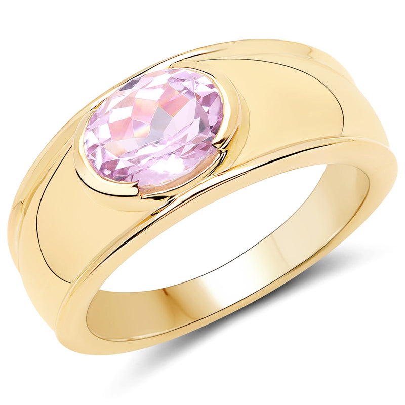 Bids.com 14K Yellow Gold Plated 2.40 Carat Genuine Kunzite .925 Sterling Silver Ring Rings White Smoke size 7.00,size 6.00,size 8.00,size 9.00