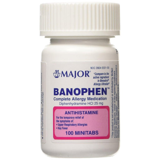 Major Banophen Diphenhydramine HCl 25mg – Allergy Relief Tablets, 100 ct Medicine & Drugs Antique White