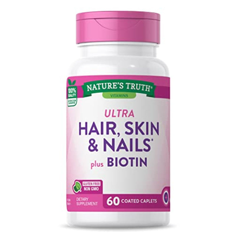 Nature's Truth Nature's Truth Ultra Hair, Skin & Nails Plus Biotin, 60 Coated Caplets Nails White Smoke