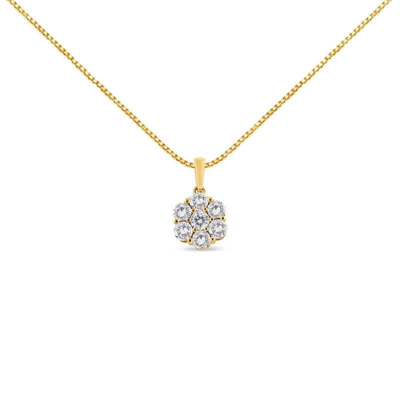 Bids.com 14K Yellow Gold 2.00 Cttw Brilliant Round-Cut Diamond 7 Stone Flower Cluster 18" Pendant Necklace (H-I Color, SI2-I1 Clarity) Necklaces White Smoke Yellow.Gold / 18