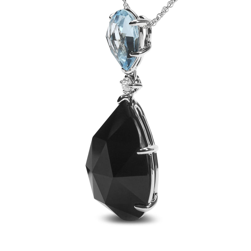 Bids.com 18K White Gold Diamond Accent and Pear Cut Sky Blue Topaz and Pear Cut Black Onyx Dangle Drop 18" Pendant Necklace (G-H Color, SI1-SI2 Clarity) Necklaces White Smoke White.Gold / 18