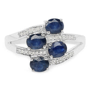 Bids.com 1.61 Carat Genuine Blue Sapphire and White Diamond .925 Sterling Silver Ring Rings White Smoke size 7.00,size 8.00,size 6.00,size 5.00,size 9.00