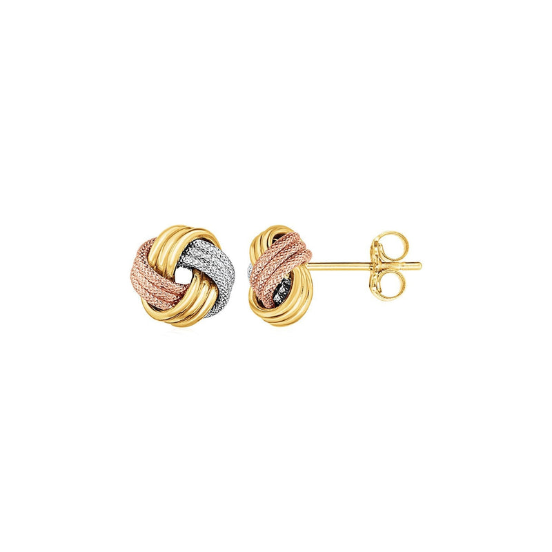 Bids.com Love Knot Post Earrings in 14k Tri Color Gold Earrings White Smoke Tri-Color Gold
