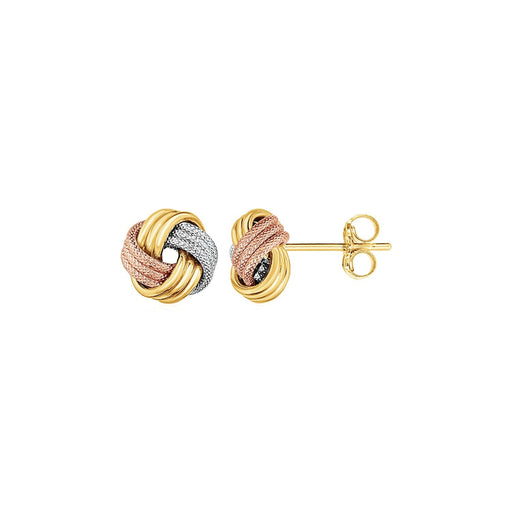 Bids.com Love Knot Post Earrings in 14k Tri Color Gold Earrings White Smoke Tri-Color Gold