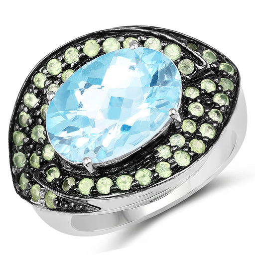 Bids.com 7.39 Carat Genuine Blue Topaz and Peridot .925 Sterling Silver Ring Rings White Smoke size 6.00,size 8.00,size 7.00,size 9.00