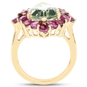 Bids.com 14K Yellow Gold Plated 7.21 Carat Genuine Green Amethyst and Rhodolite .925 Sterling Silver Ring Rings White Smoke size 6.00,size 7.00,size 8.00,size 5.00,size 9.00