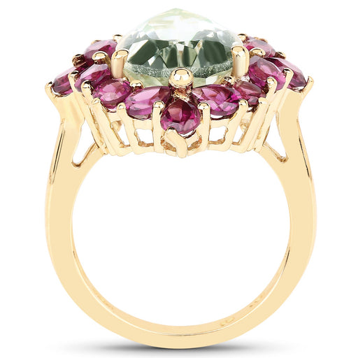 Bids.com 14K Yellow Gold Plated 7.21 Carat Genuine Green Amethyst and Rhodolite .925 Sterling Silver Ring Rings White Smoke size 6.00,size 7.00,size 8.00,size 5.00,size 9.00