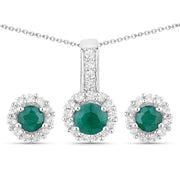 Bids.com 1.81 Carat Dyed Emerald and White Topaz .925 Sterling Silver Jewelry Set Jewelry Sets White Smoke One,size 18.00,size 20.00