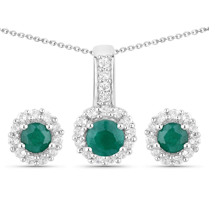 Bids.com 1.81 Carat Dyed Emerald and White Topaz .925 Sterling Silver Jewelry Set Jewelry Sets White Smoke One,size 18.00,size 20.00