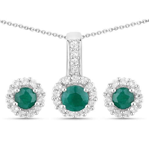 Bids.com 1.81 Carat Dyed Emerald and White Topaz .925 Sterling Silver Jewelry Set Jewelry Sets White Smoke One,size 18.00,size 20.00