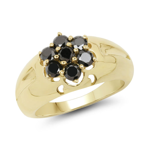 Bids.com 14K Yellow Gold Plated 0.98 Carat Genuine Black Diamond .925 Sterling Silver Ring Rings White Smoke size 8.00,size 9.00,size 6.00,size 7.00