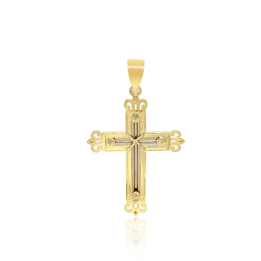 Bids.com 14k Two-Tone Gold Cross Pendant with an Ornate Budded Style Pendants White Smoke Two-Tone Gold