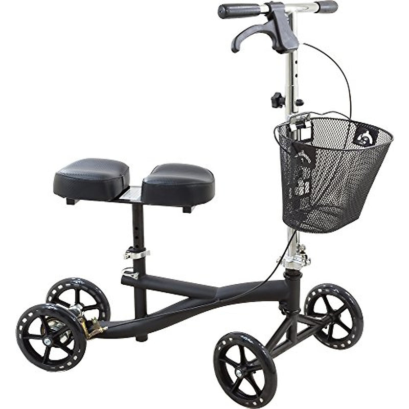 Roscoe Medical Roscoe Medical Knee Walker Scooter With Basket And Padded Seat, Black Walkers White Smoke