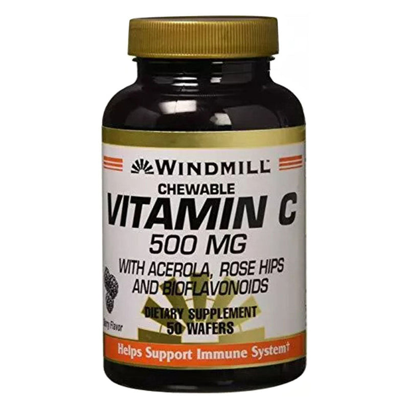 Windmill Windmill® Vitamin C 500 mg Chewable Wafers – Orange Flavor (50 Tablets) Vitamins & Supplements Black