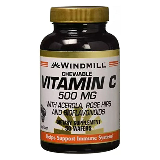 Windmill Windmill® Vitamin C 500 mg Chewable Wafers – Orange Flavor (50 Tablets) Vitamins & Supplements Black