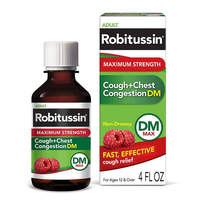 Robitussin Robitussin Adult Cough + Chest Congestion  Dm  Max Liquid  Raspberry - 4 Oz Health & Beauty White Smoke