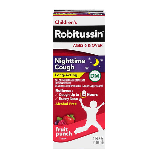 Robitussin Robitussin Cough, Nighttime, Long Acting, Children's, Dm, Fruit Punch Flavor 4 Fl Oz Health & Beauty Black