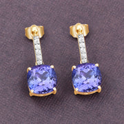 Bids.com 5.64 Carat Genuine Tanzanite and White Diamond 14K Yellow Gold Earrings Earrings Dim Gray