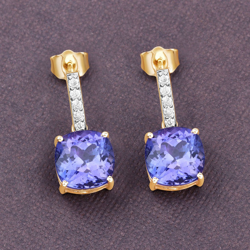 Bids.com 5.64 Carat Genuine Tanzanite and White Diamond 14K Yellow Gold Earrings Earrings Dim Gray