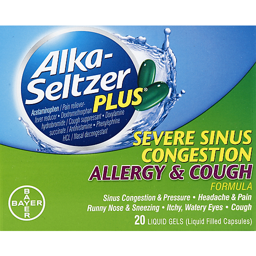 Alka-Seltzer Alka-Seltzer Plus Severe Sinus Congestion, Allergy & Cough Formula, Liquid Gels Health & Beauty Olive Drab