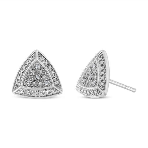 Bids.com .925 Sterling Silver Diamond-Accented Trillion Shaped 4-Stone Halo-Style Stud Earrings (H-I Color, I2-I3 Clarity) Earrings White Smoke White.Sterling Silver / 0.03