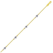 Bids.com 14k Two Tone Gold Anklet with Diamond Cut Heart Style Stations Accessories White Smoke 10 / Two-Tone Gold