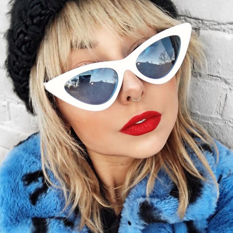 zeroUV Women's Retro Side Angle Cat Eye Color Lens Sunglasses C510 Sunglasses White Smoke White Red,White Blue,White Purple,White Pink,White Green