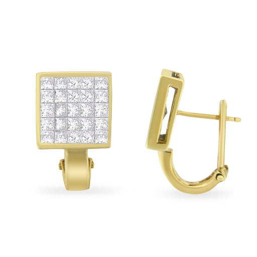 Bids.com 14K Yellow Gold 3-1/5 Cttw Princess Cut Diamond Â¾ Square Invisible Set Grid Huggy Style Omega Back Stud Earrings (G-H Color, VS1-VS2 Clarity) Earrings White Smoke Yellow.Gold / 3.2