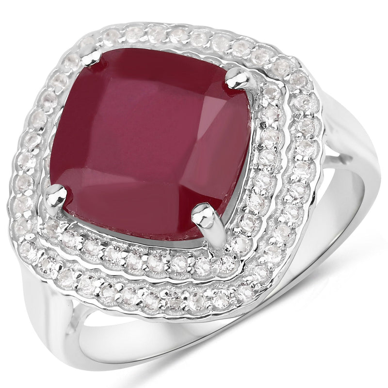 Bids.com 5.86 Carat Glass Filled Ruby and White Topaz .925 Sterling Silver Ring Rings White Smoke size 5.00,size 9.00,size 6.00,size 7.00,size 8.00,size 10.00