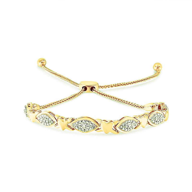 Bids.com 14K Yellow Gold Plated .925 Sterling Silver Diamond Accent Alternating Marquise Shape and Heart Links Bolo Bracelet (I-J Color, I3 Clarity) - Adjustable 6" to 9" Bracelets White Smoke White.Sterling Silver / 7