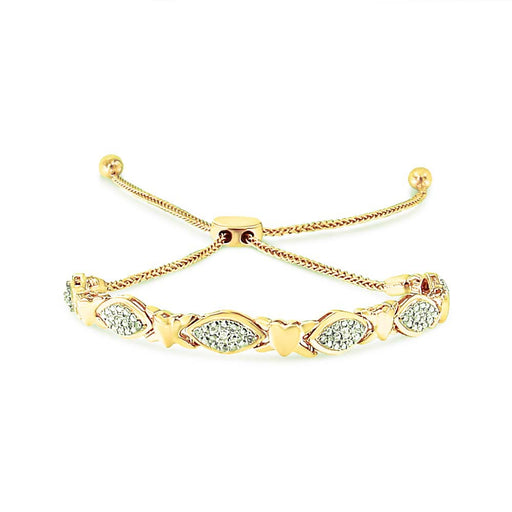 Bids.com 14K Yellow Gold Plated .925 Sterling Silver Diamond Accent Alternating Marquise Shape and Heart Links Bolo Bracelet (I-J Color, I3 Clarity) - Adjustable 6" to 9" Bracelets White Smoke White.Sterling Silver / 7