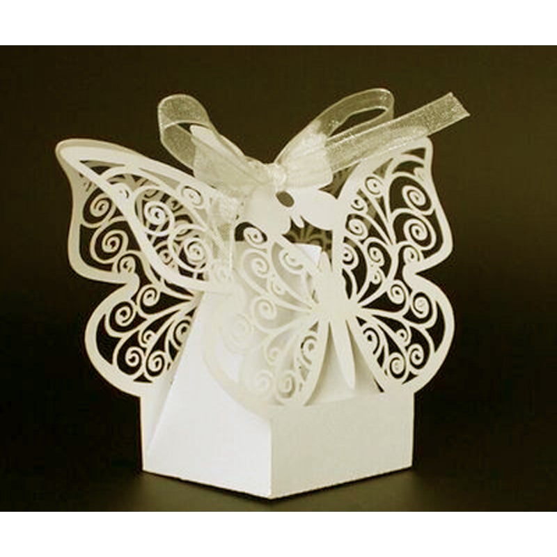 0 Ivory Butterfly Wedding Bomboniere Box Black