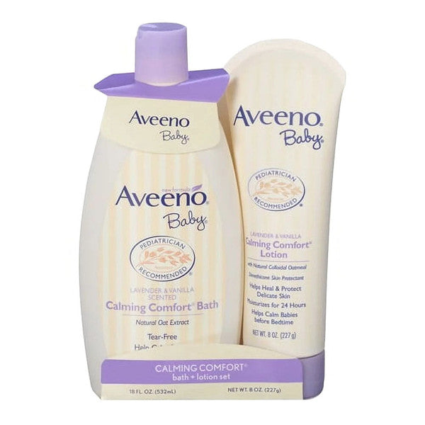 Aveeno Aveeno Baby Calming Comfort Bath & Lotion Set With Natural Oat Extract, Lavender & Vanilla Baby & Toddler Furniture Sets White Smoke