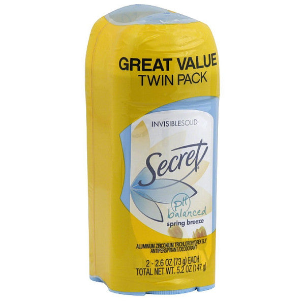 Secret Secret Invisible Solid Antiperspirant and Deodorant, Spring Breeze, 2.6 oz (Twin Pack) Deodorant Goldenrod