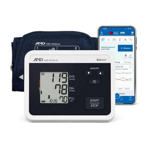A&D A&D Medical Multi-User Bluetooth Upper Arm Blood Pressure Monitor With Wide Range Cuff, 8.6" To 16.5" Blood Pressure Monitors White Smoke