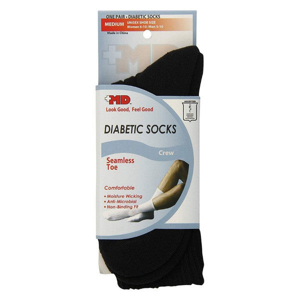 MD MD Usa Seamless Toe-Wave-In Mesh Diabetic Crew Socks, Black, Medium, 1 Pair Crew Socks Black