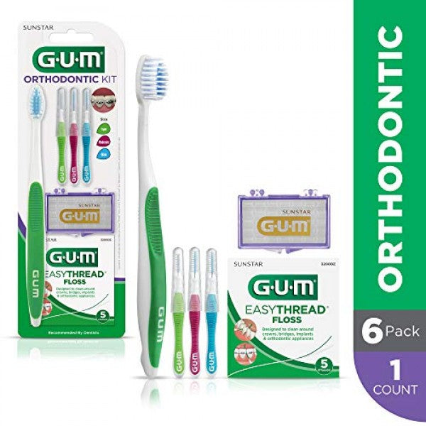 GUM GUM Sunstar 124KK Orthodontic Kit, Easy Thread Floss, 5 Strands Dental Floss White Smoke