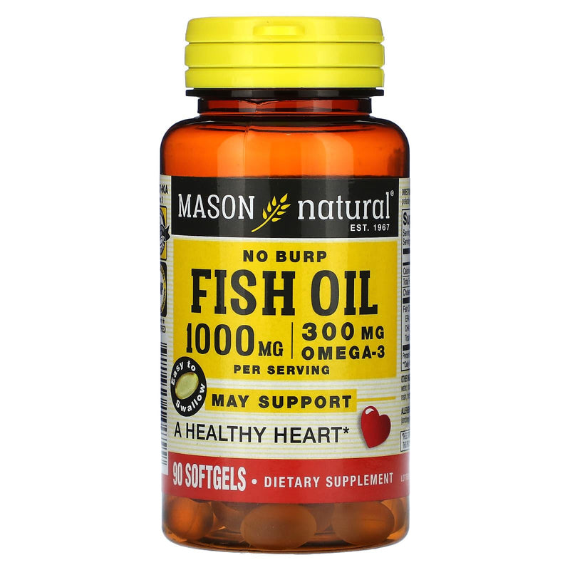 Mason Natural Mason Natural® No Burp Omega-3 Fish Oil - 1000 Mg, 90 Softgels Vitamins & Supplements White Smoke