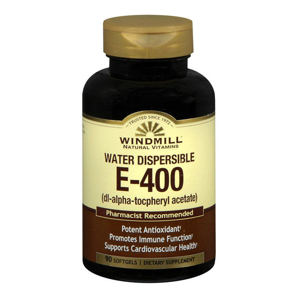 Windmill Windmill Vitamin E-400 Softgels Water Dispersible 90 Soft Gels Vitamins & Supplements Black